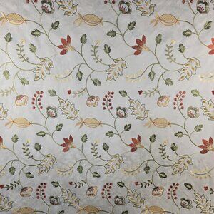KOVI Fabrics Garden Orange Embroidery Floral Crewels Drapery / Upholstery D7307